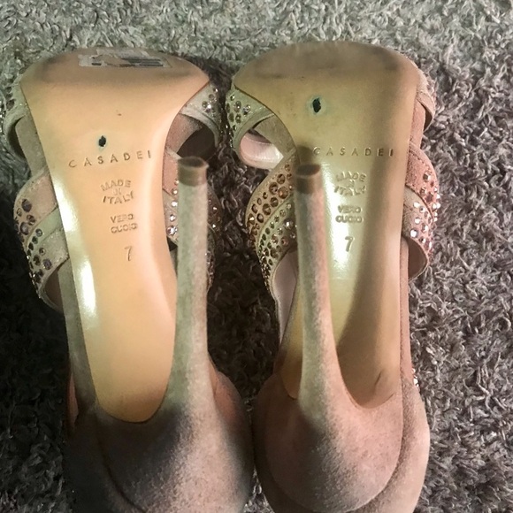 Casadei womens open toe leather heels size 7 Rhinestones - Picture 7 of 14